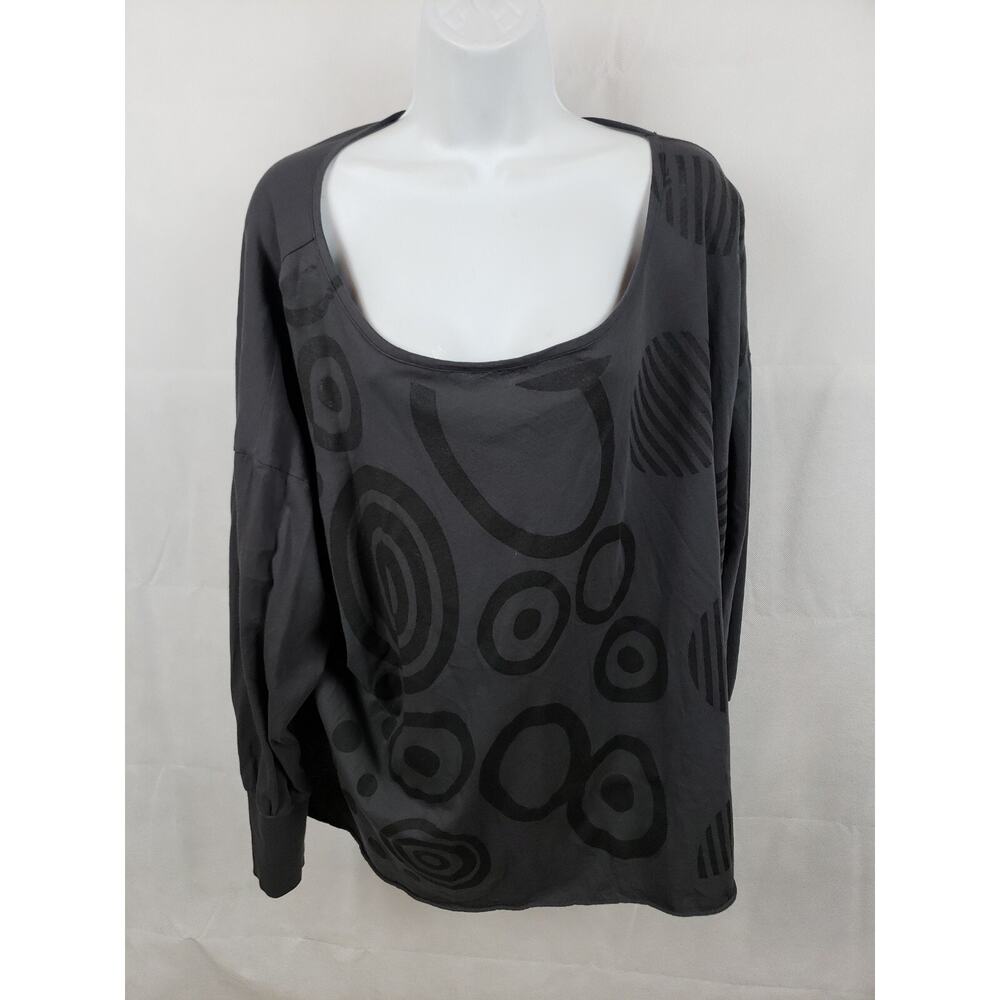 Women's msquare Gray One Size Lagenlook LongSleev W/ Swirls T-Shirt 100% Cotton